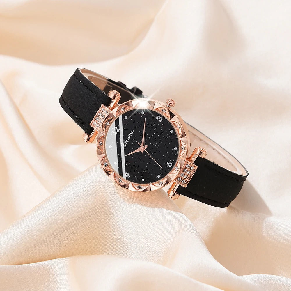 Luxury Women’s Rhinestone Quartz Watch Set (5-Piece)-1