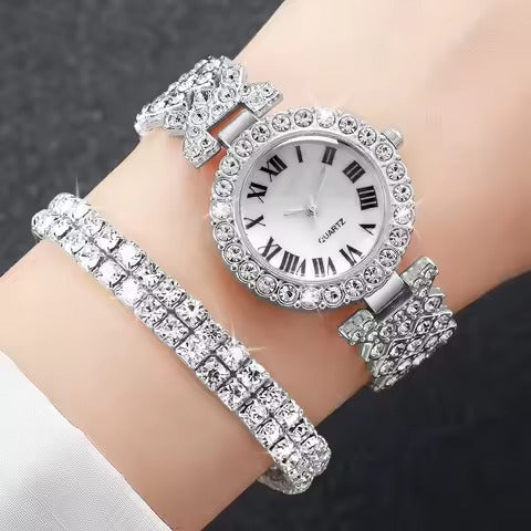 Roman Dial Women's Luxury Quartz Watch Set-2