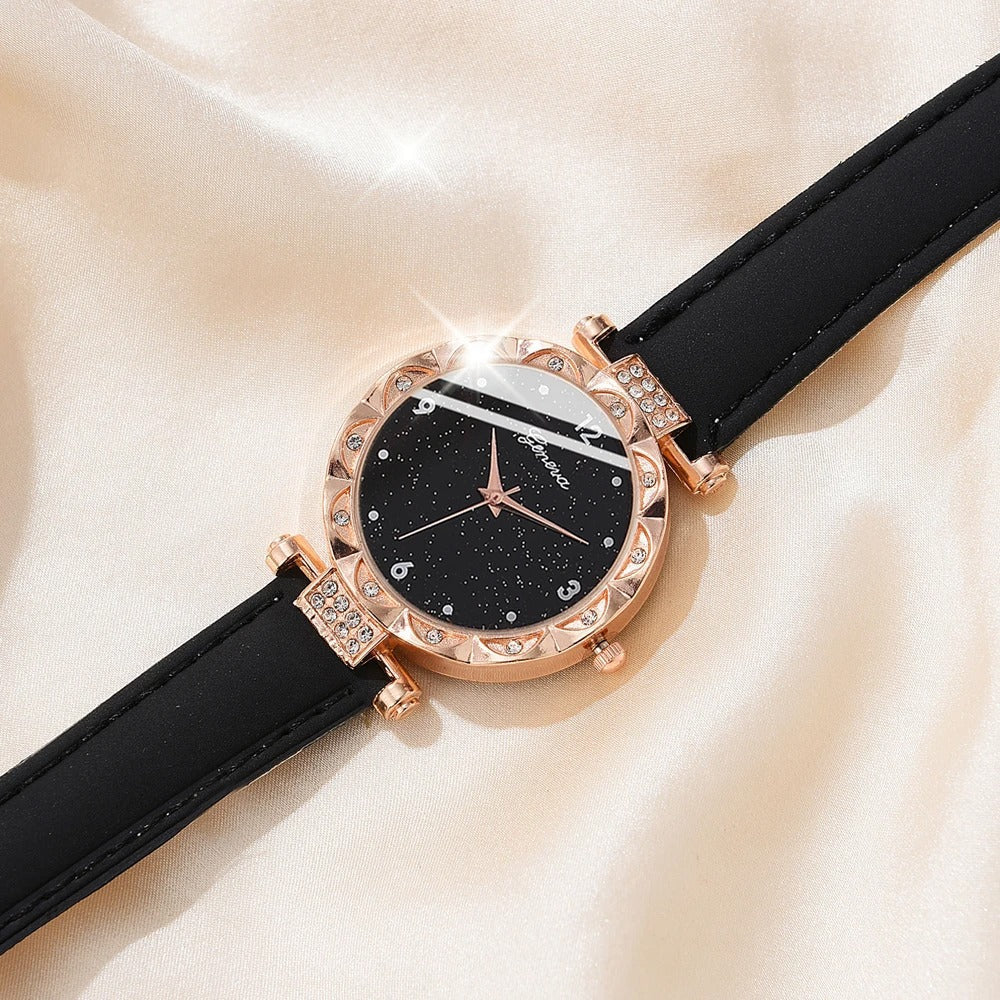 Luxury Women’s Rhinestone Quartz Watch Set (5-Piece)-4