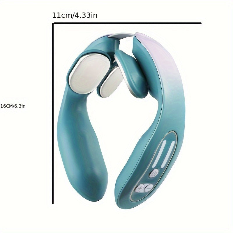 USB Rechargeable Neck & Head Massager - Luxury 4-Head Heating Massager(Blue)-1