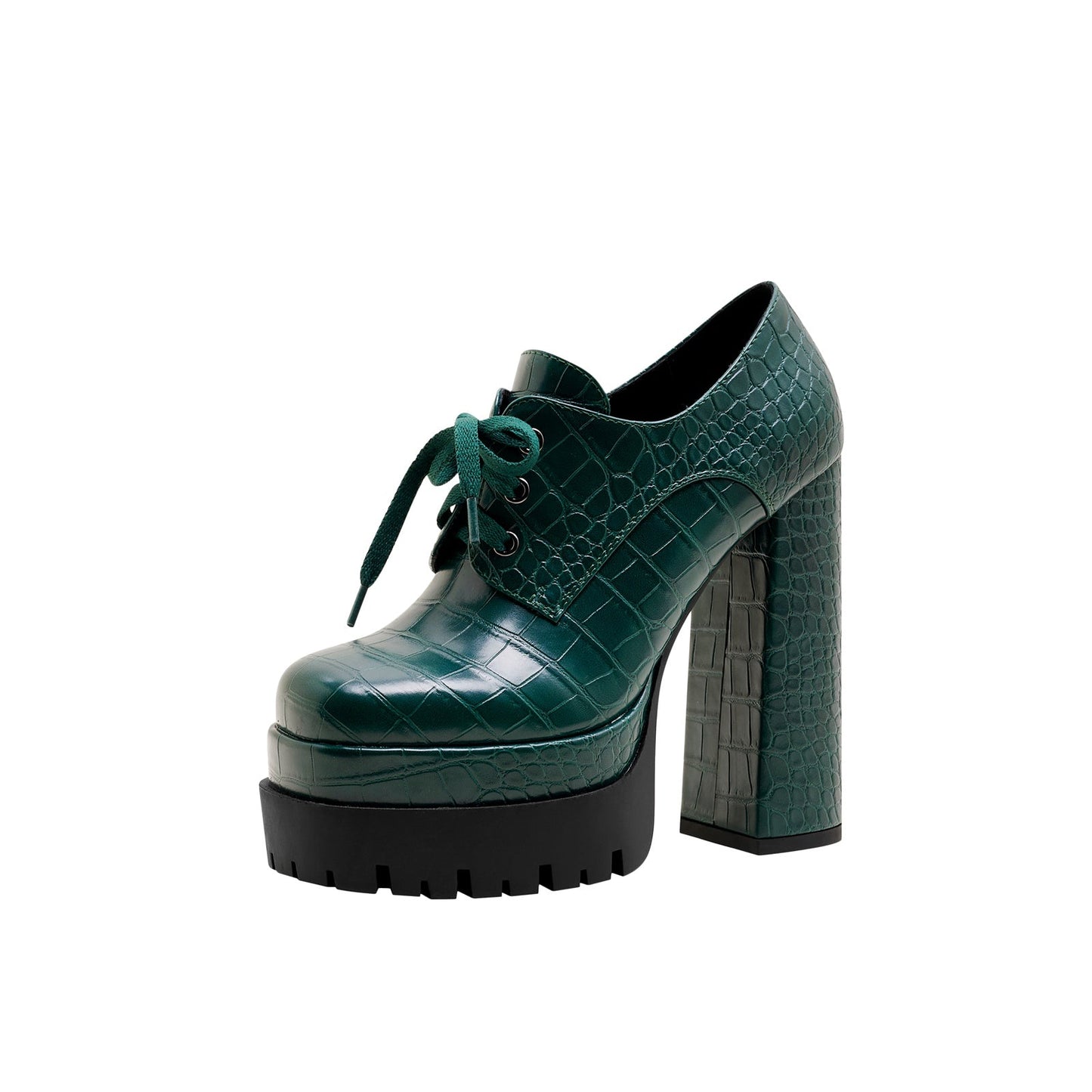 Forest Green Chunky Oxford Platform Heels-1