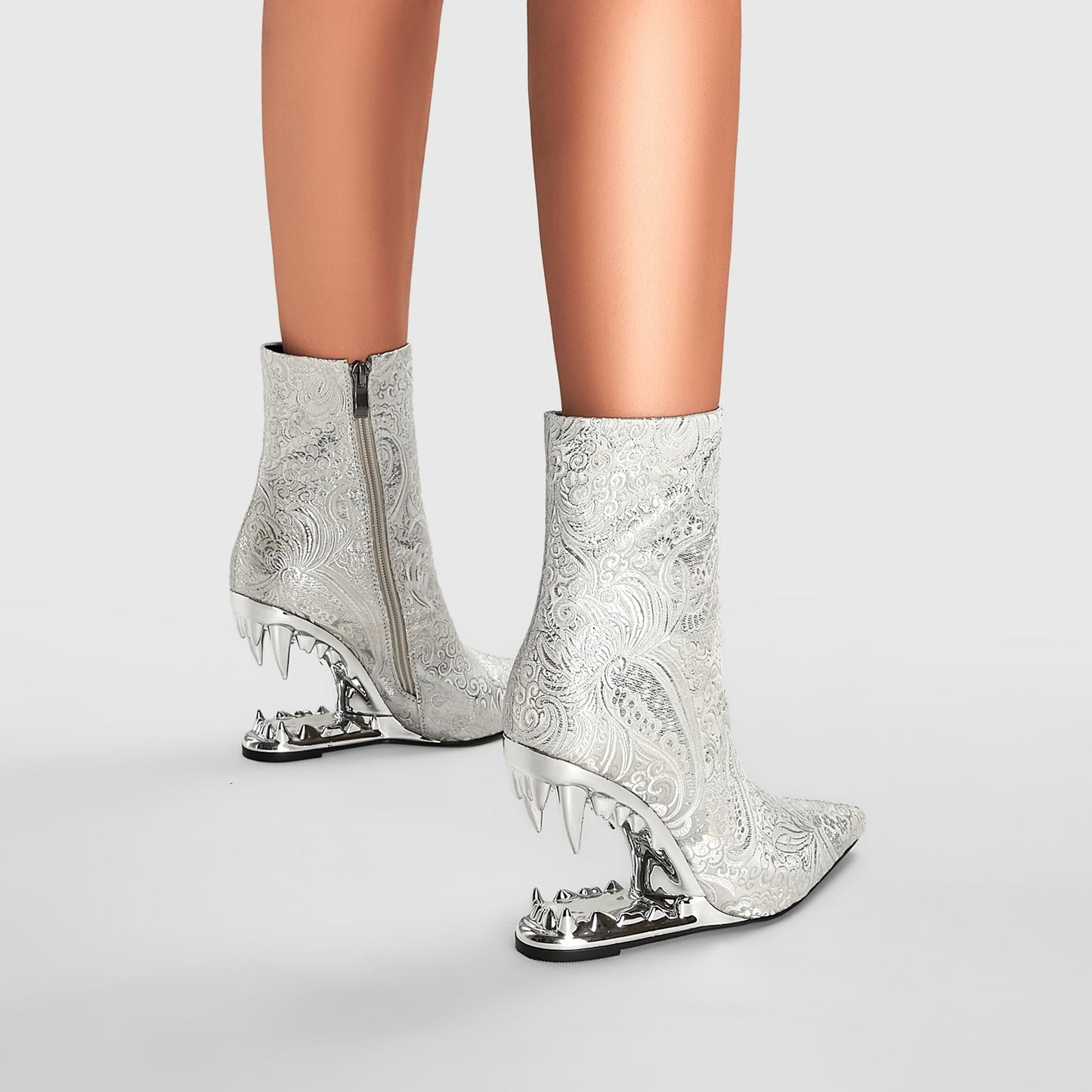 Paisley Encrusted Bite Heel Ankle Boots-5