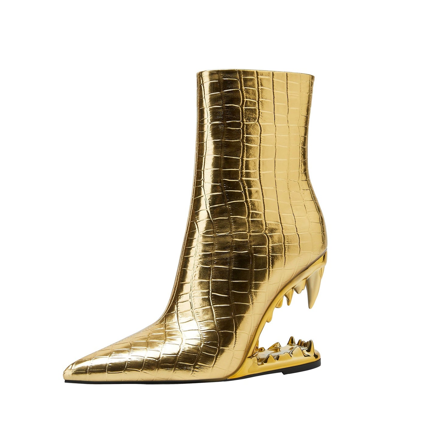 Shiny Gold Bite Heel Ankle Boots-3