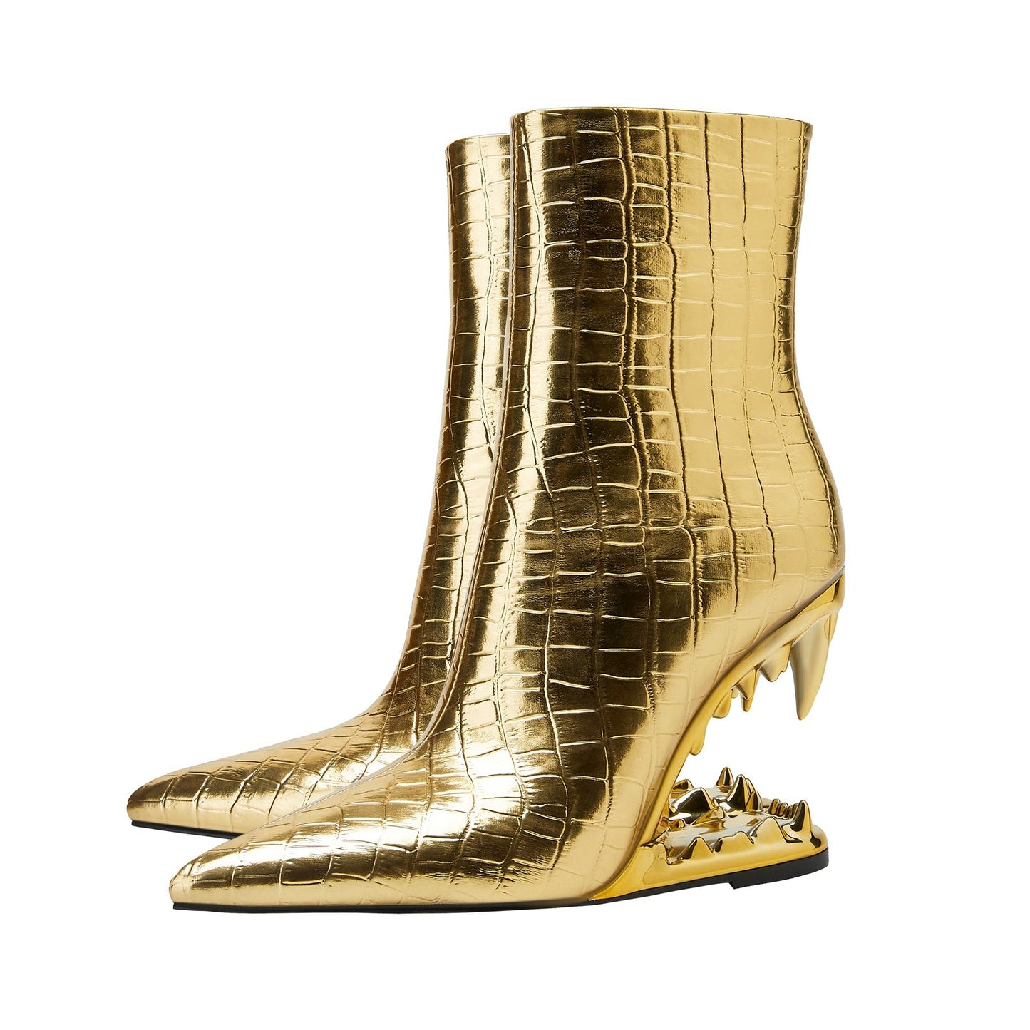 Shiny Gold Bite Heel Ankle Boots-4