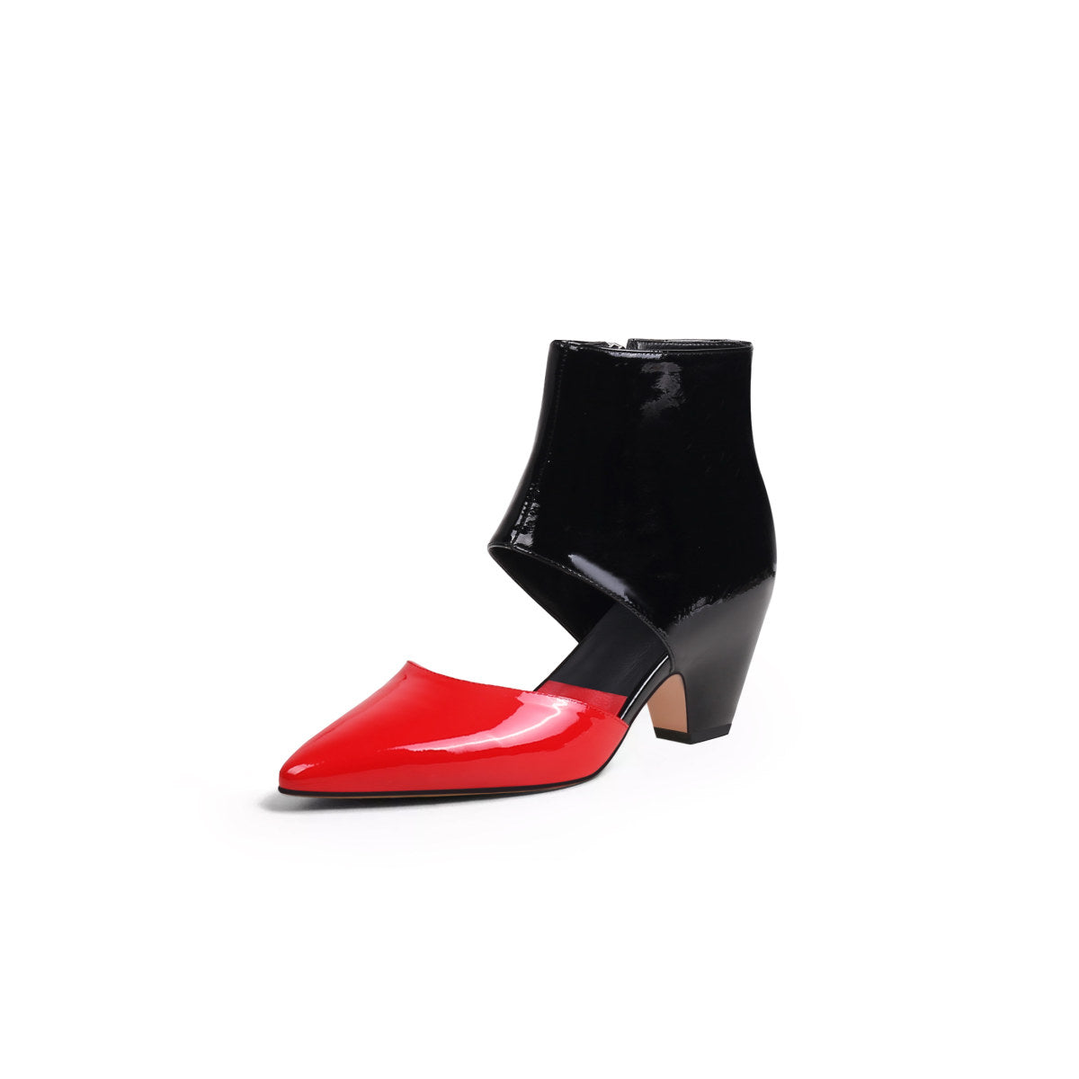 Shiny Leather Cutout Ankle Boots-1