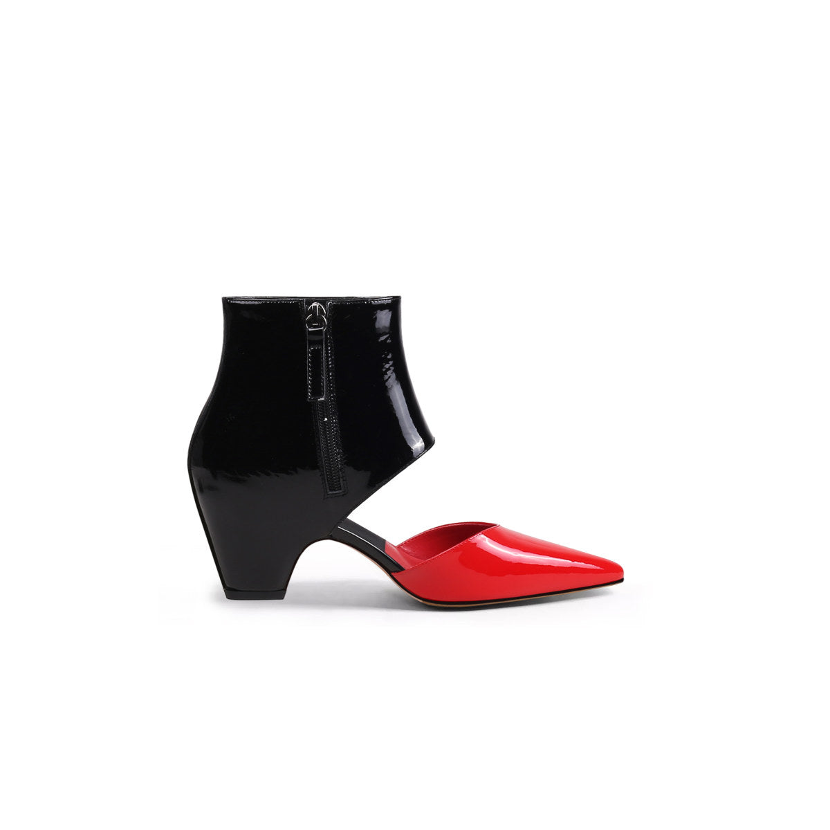 Shiny Leather Cutout Ankle Boots-2