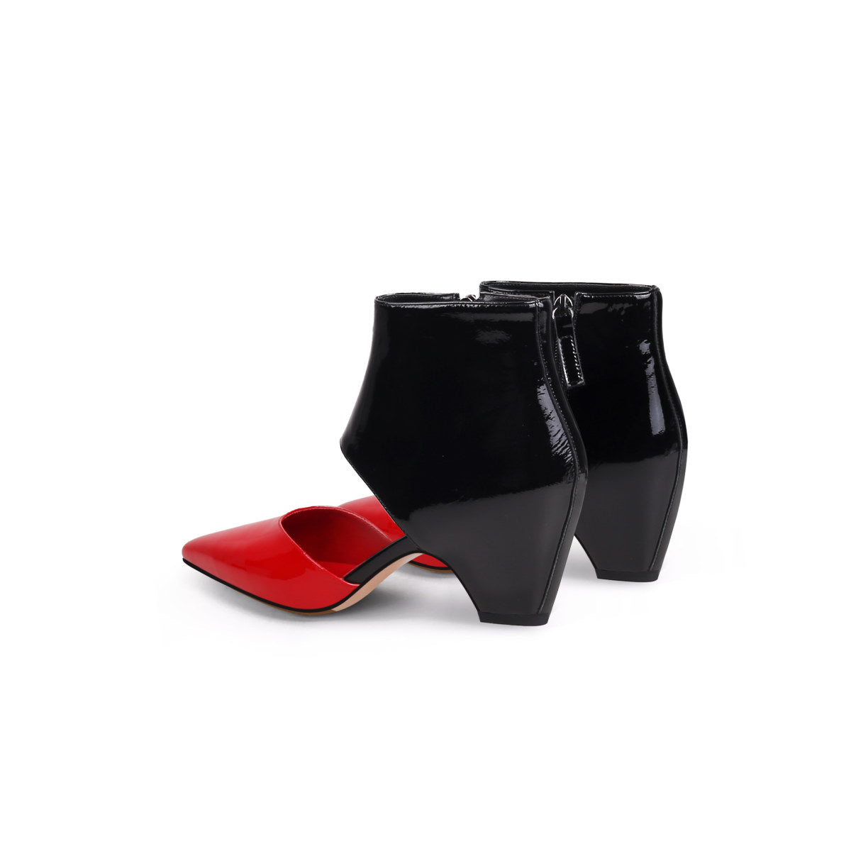 Shiny Leather Cutout Ankle Boots-4