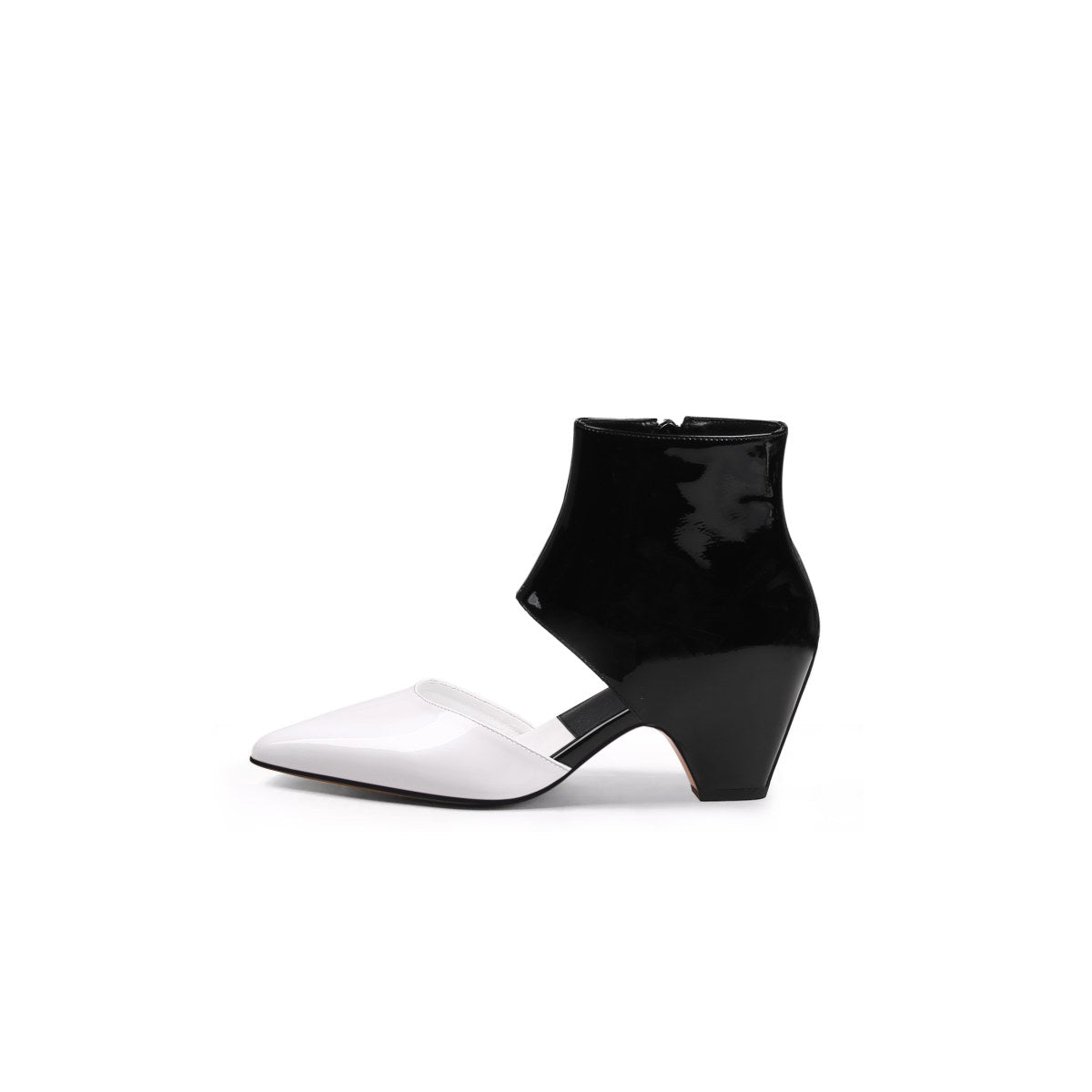 Shiny Leather Cutout Ankle Boots-5