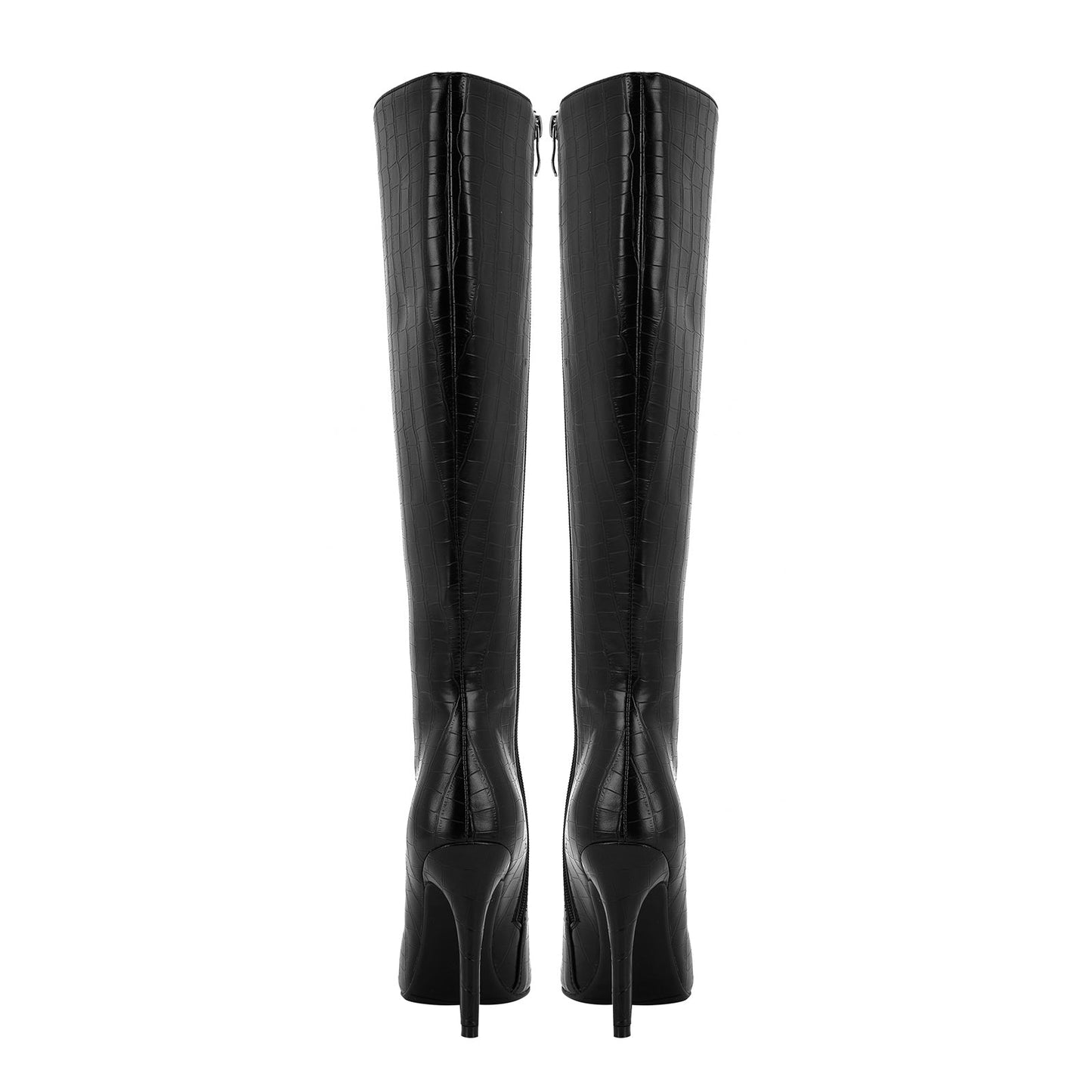 Sleek Black Leather Pointed Knee High Boots-4