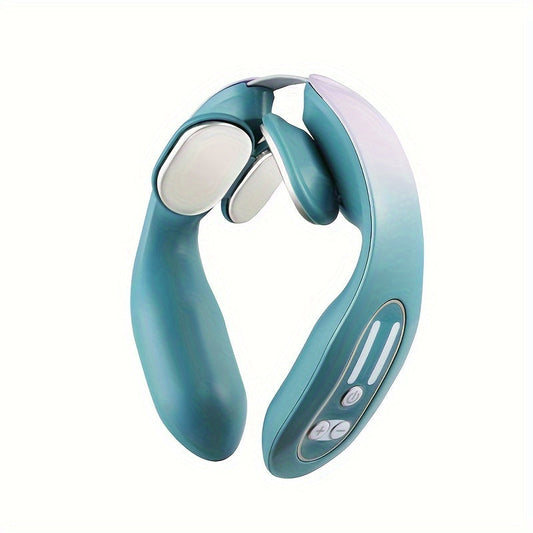 USB Rechargeable Neck & Head Massager - Luxury 4-Head Heating Massager(Blue)-0