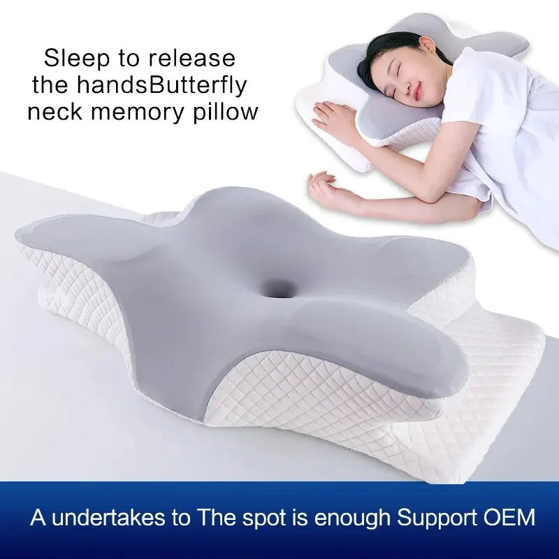 Butterfly-Shaped Memory Foam Pillow Slow Rebound Cow Horn Design Grey-2