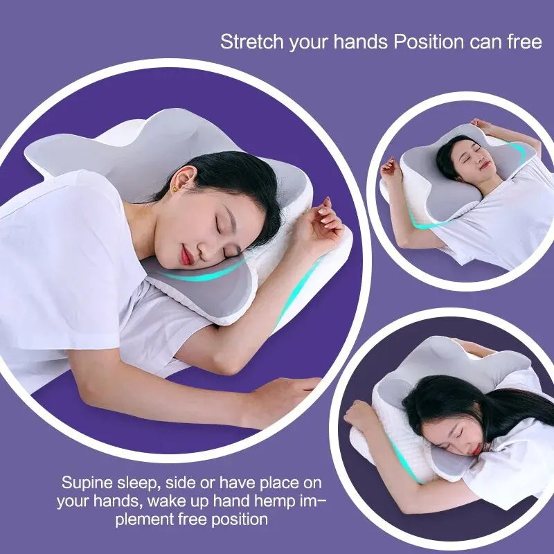 Butterfly-Shaped Memory Foam Pillow Slow Rebound Cow Horn Design Grey-1