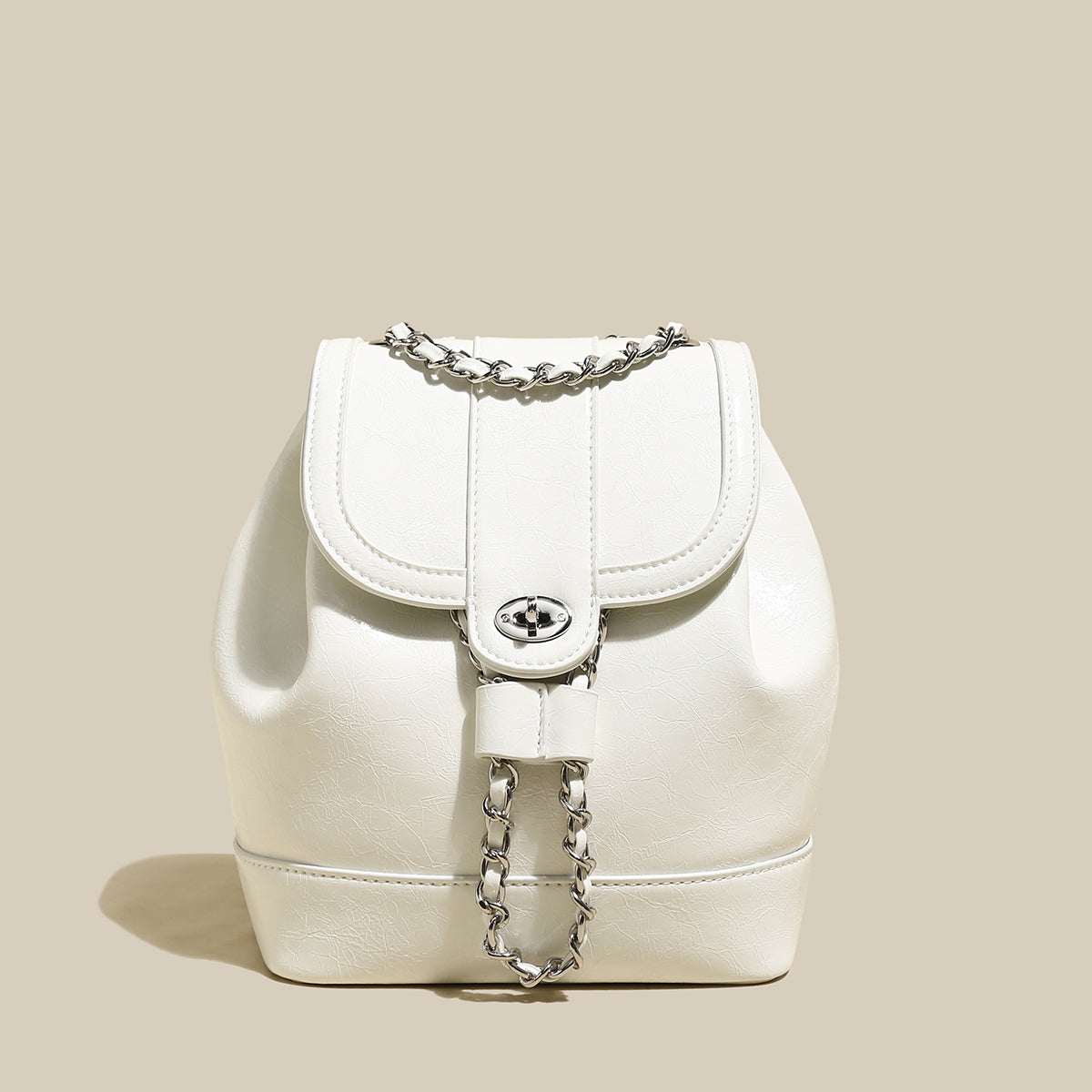 Color Block Backpack with Chain Leather Straps-5