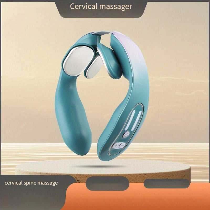 USB Rechargeable Neck & Head Massager - Luxury 4-Head Heating Massager(Blue)-2