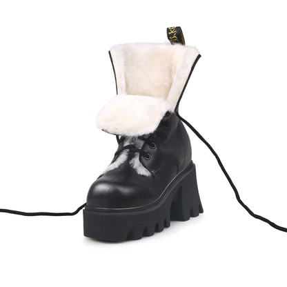 Fluffy Winter Thick Bottom Black Ankle Boots-1