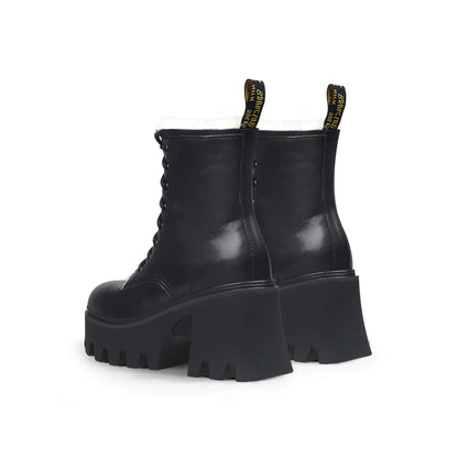 Fluffy Winter Thick Bottom Black Ankle Boots-3