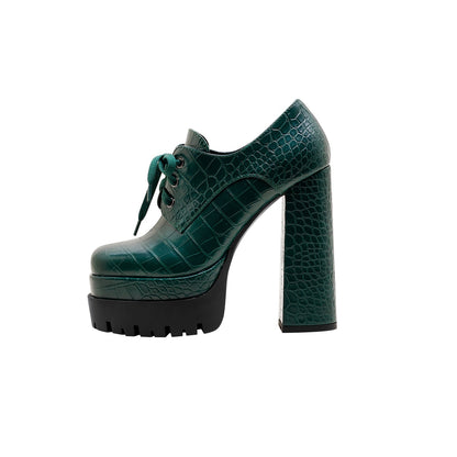 Forest Green Chunky Oxford Platform Heels-0
