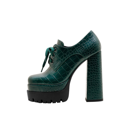 Forest Green Chunky Oxford Platform Heels-0