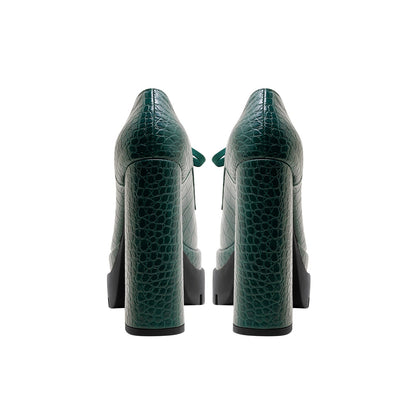 Forest Green Chunky Oxford Platform Heels-2