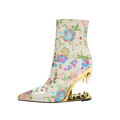 Paisley Encrusted Bite Heel Ankle Boots-4