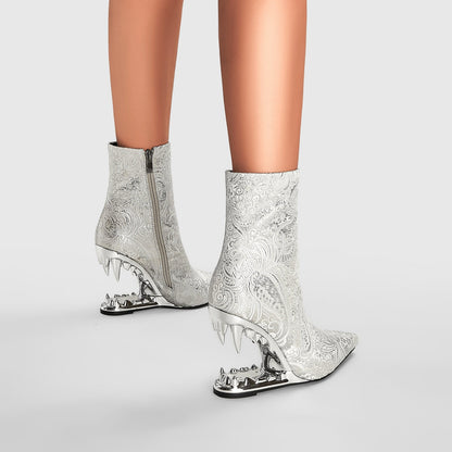 Paisley Encrusted Bite Heel Ankle Boots-5