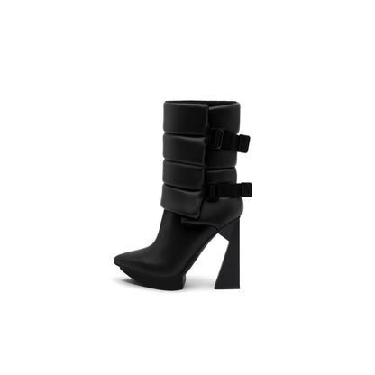 Puffy Leather Platform Boots-0