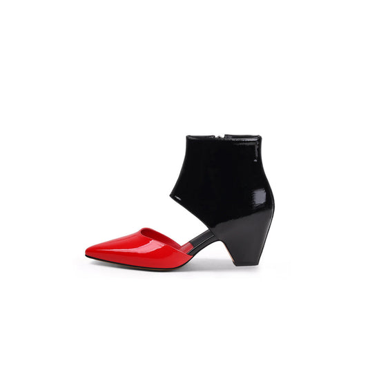 Shiny Leather Cutout Ankle Boots-0