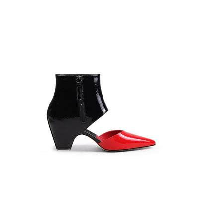 Shiny Leather Cutout Ankle Boots-2