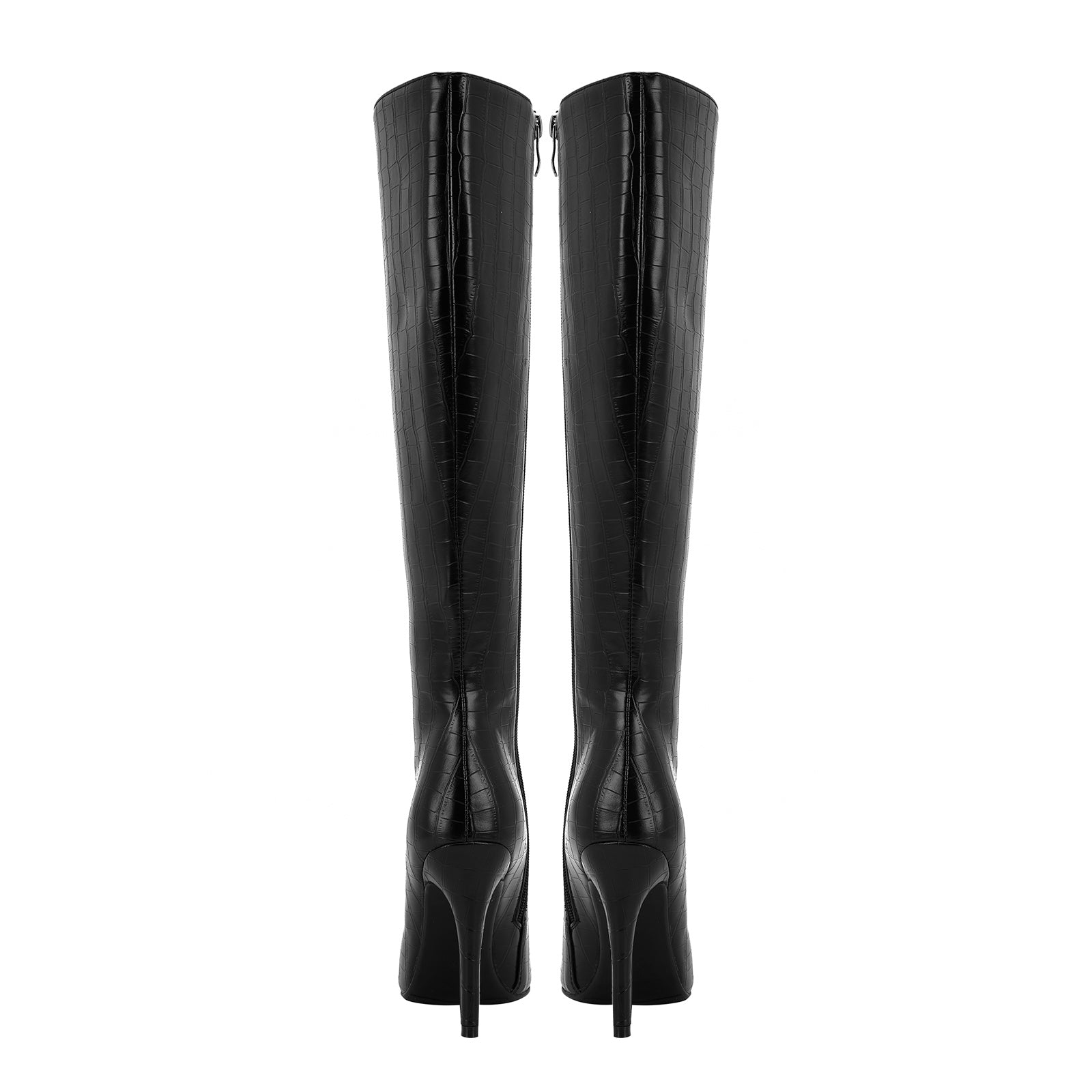 Sleek Black Leather Pointed Knee High Boots-4