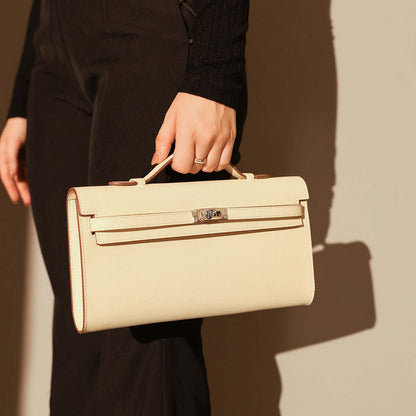 Top-Handle Leather Clutch Bag with Silver Hardware-3